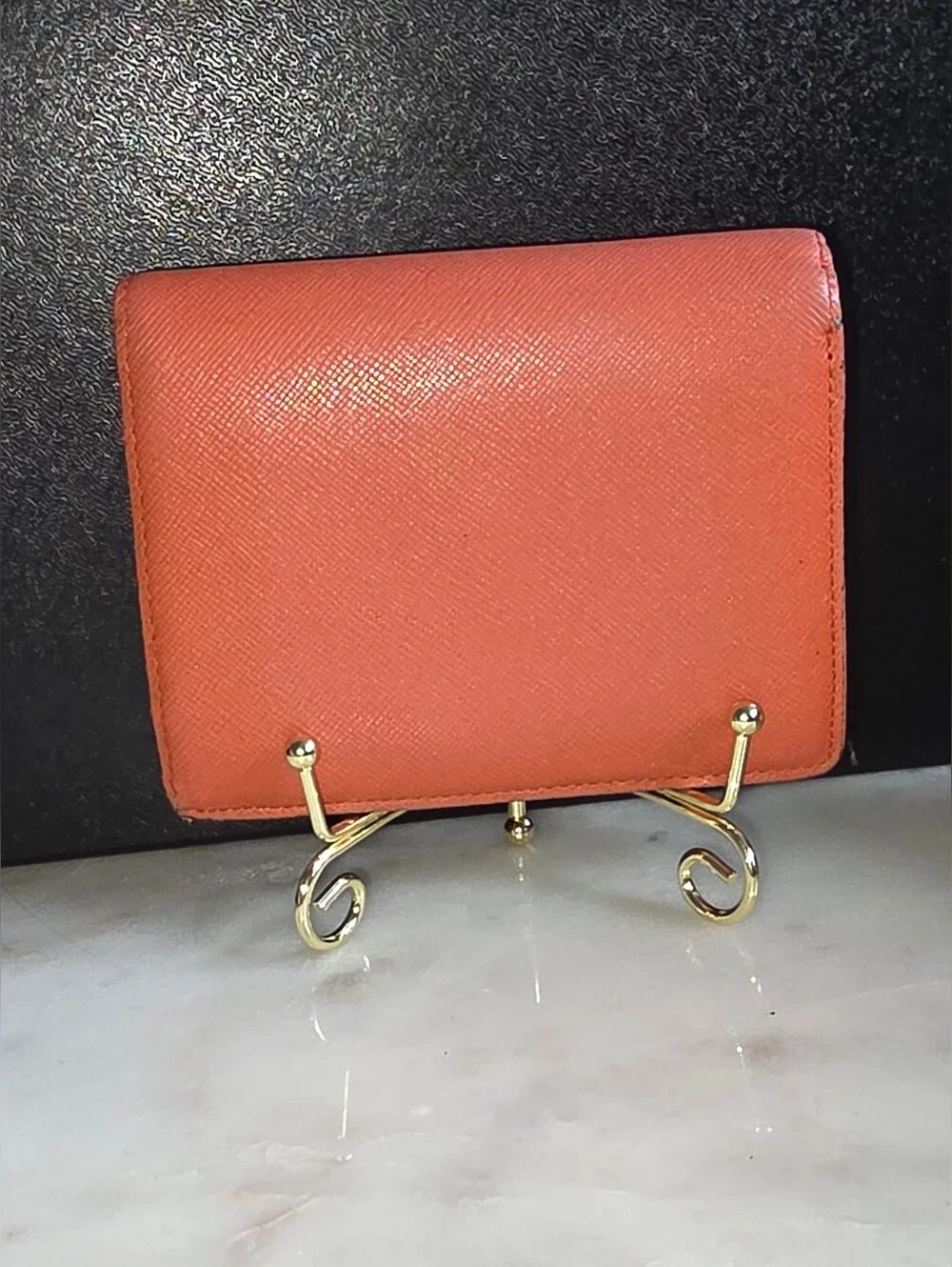 Burberry Coral Orange Saffiano Leather Bifold Wallet - Picture 2 of 7